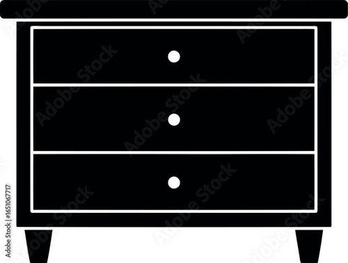 Black three drawer nightstand silhouette