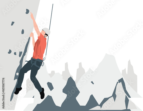 Boy climbing with the help of rope.