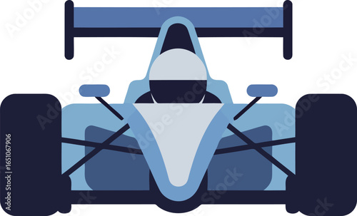 Blue formula 1 race car front view
