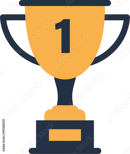 Golden trophy with number 1 victory and success symbol