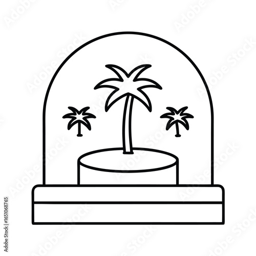 Vector art of simple line drawing of a palm tree in a snow globe isolated