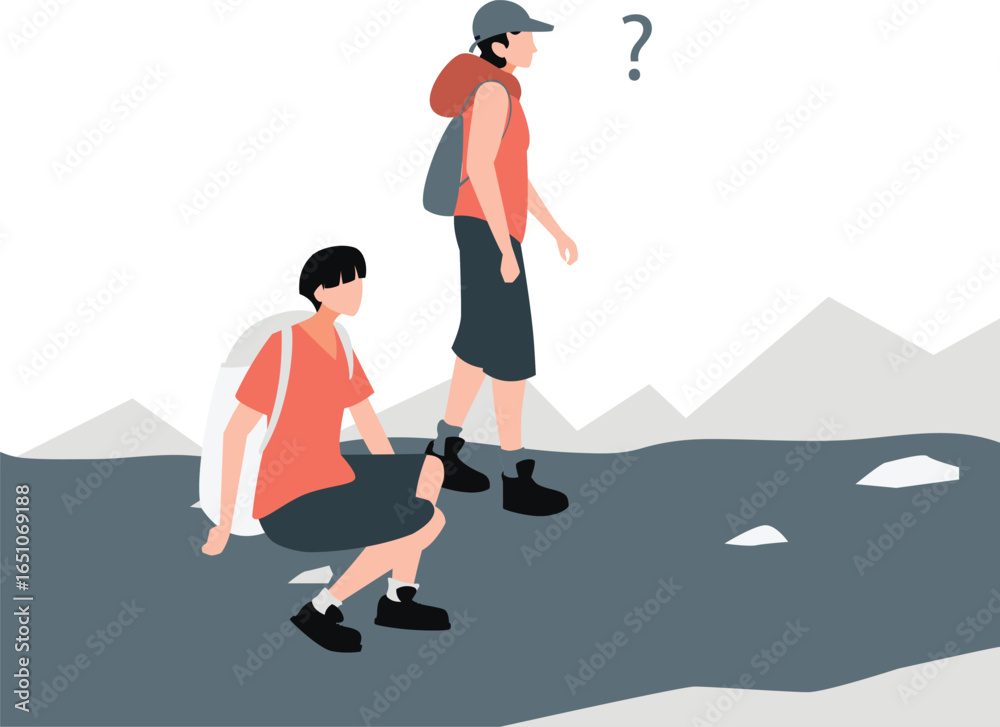 Fototapeta premium Mountain climbers do not know where to go next.