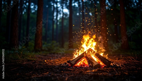 Campfire in Forest at Night. (1)