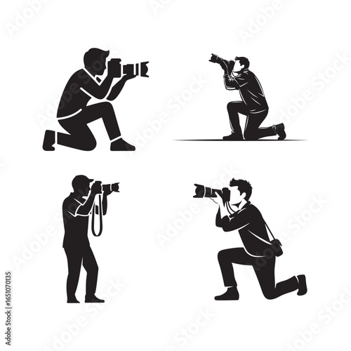 Four Silhouettes of Photographers with Cameras photography