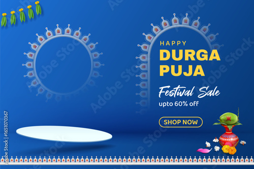indian religious durga puja subh navratri festival sale podium promotional banner background
