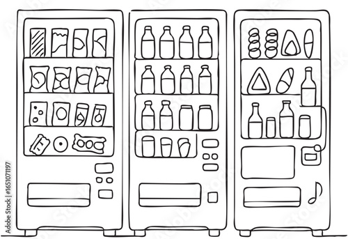 Vending machine sketch. Automatic snack and drink sale machinery