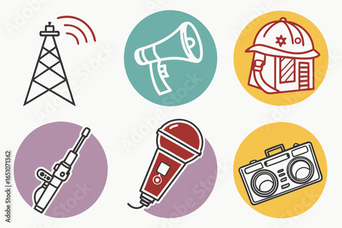 Collection of communication and safety related icons
