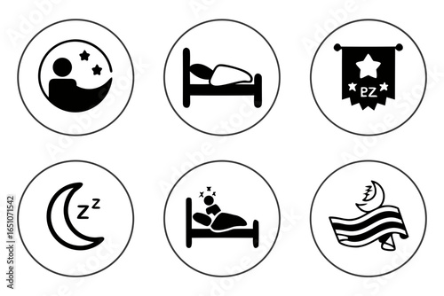 Collection of sleep and rest icons isolated on white background