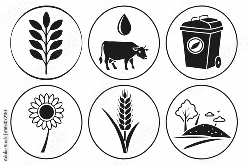 Set of agricultural and farming icons isolated on white background