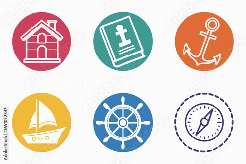 Nautical and religious icons with house and compass