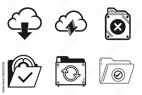 Cloud computing and file management icons isolated on white background