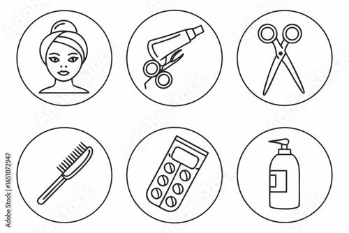 Set of beauty and health care icons isolated on white background