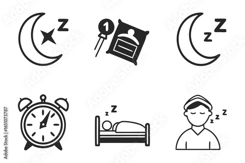 Collection of sleep and rest icons isolated on white background