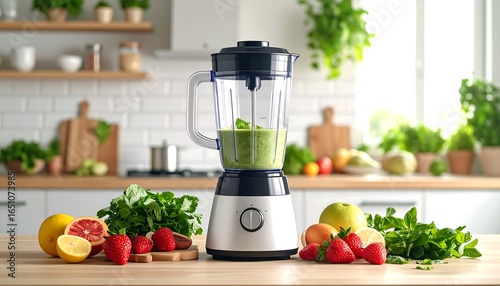 Green smoothie blender kitchen.