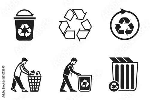 Recycling and waste management icons isolated on white background