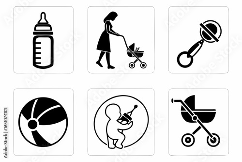 Set of baby care icons isolated on white background