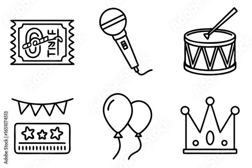 Collection of party and event icons isolated on white background