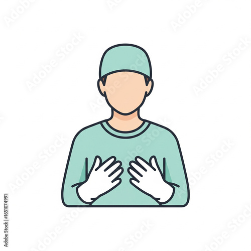 Flat icon of surgeon wearing sterile gloves, medical style isometric ilustration