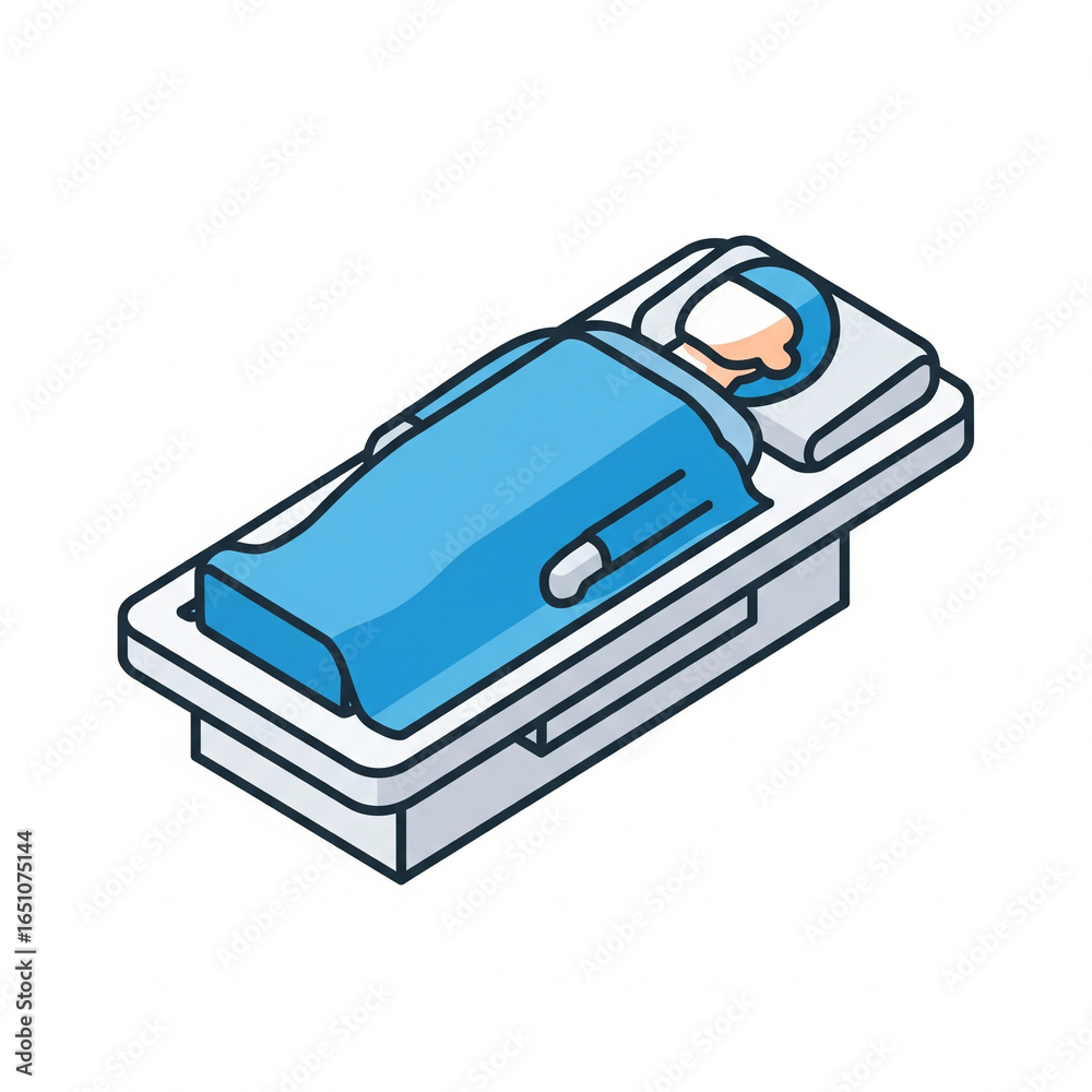 Flat icon of patient positioned supine on operating table isometric ilustration Flat icon of patient positioned supine on operating table isometric ilustration