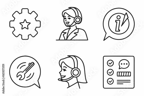 Customer support and technical assistance icons isolated on white background