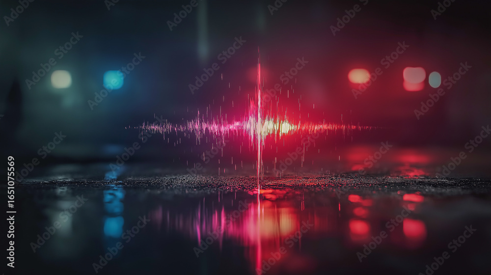 Fototapeta premium Vibrant Sound Waves in Dark Urban Setting