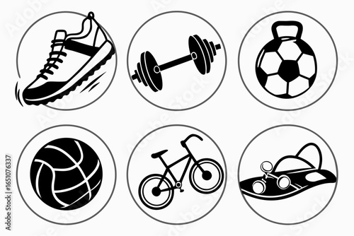 Set of sports and fitness icons isolated on white background