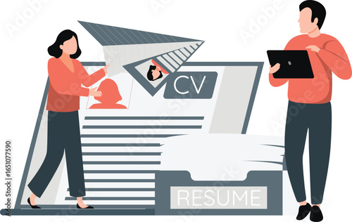 The girl is accepting and rejecting resume .