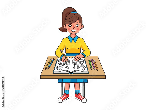 Creative Artistic Expression: A young artist finds joy in the artistic process. The illustration encapsulates creativity, skill, and the serene delight of an artist at work.
