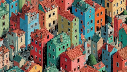 Colorful isometric city view.  A vibrant array of buildings