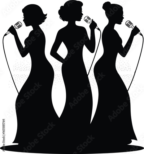 Singers Silhouettes Trio Vocalists Microphones Performance Stage Entertainment Concert Show