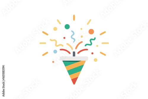 Minimal confetti burst from small party popper with clean style