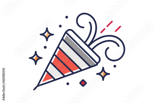 Minimalistic linear party popper icon with sleek minimal look