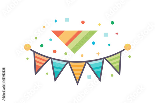 Party banner with triangular flags and confetti decoration