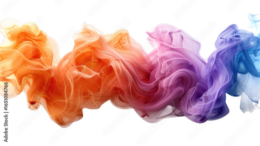 Obraz premium Colorful vibrant rainbow smoke swirls shapes transparent PNG, isolated background. Misty vapor effect, abstract design element.