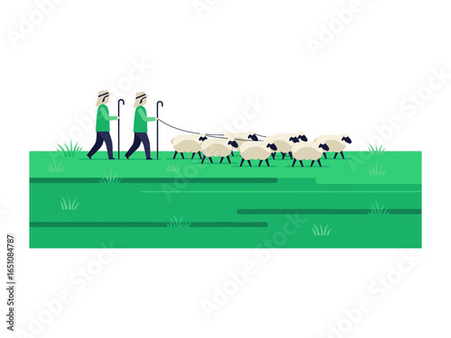 Shepherds and Their Sheep: A serene scene unfolds as two figures, accompanied by their sheep, navigate the vastness of the meadow. This evokes a sense of tranquility and connection to the land.