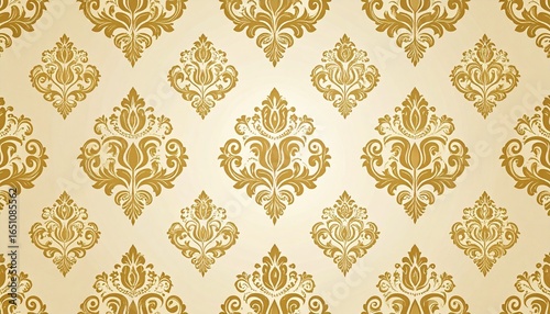 Elegant gold damask pattern on cream background.