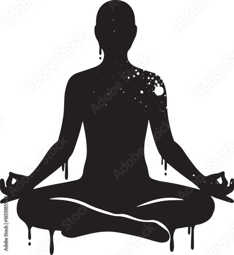 Abstract Cosmic Silhouette in Meditation Pose against White Back