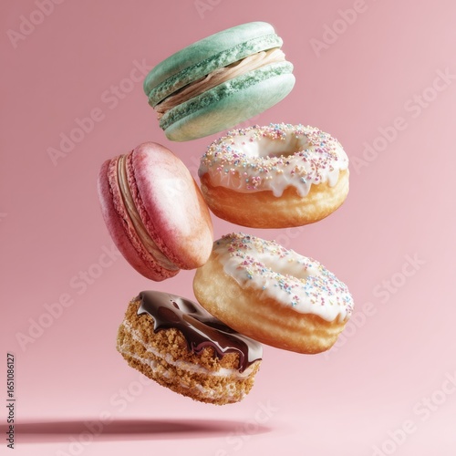 Wallpaper Mural Colorful macarons and donuts on soft pastel backdrop. Torontodigital.ca
