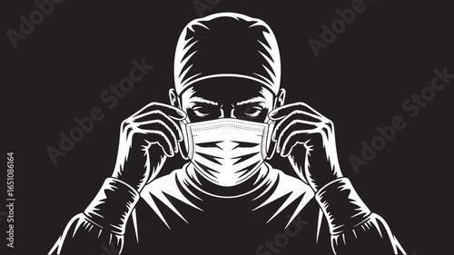 Doctor Preparing for Surgery Vector Illustration Medical Professional Wearing Mask