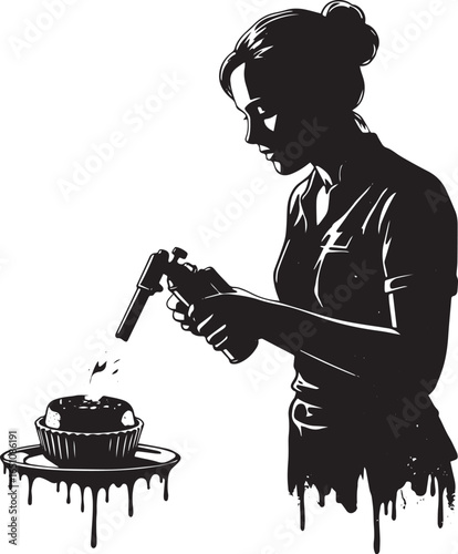 Intriguing black and white graphic depicts culinary artistry wit