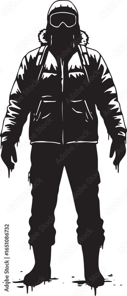 Fototapeta premium Monochromatic figure in winter gear on a stark white backdrop il