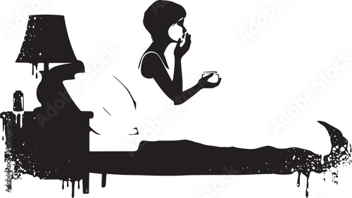 Monochrome illustration of a woman applying skincare cream at be