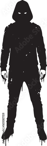 Distressed silhouette of a figure in a hoodie, shrouded in myste