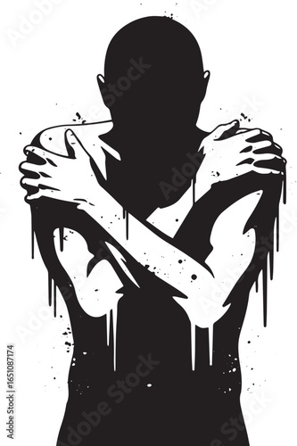 Abstract illustration of a self-embracing figure symbolizing vul