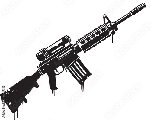 Stylized Black and White Assault Rifle Illustration for Tactical
