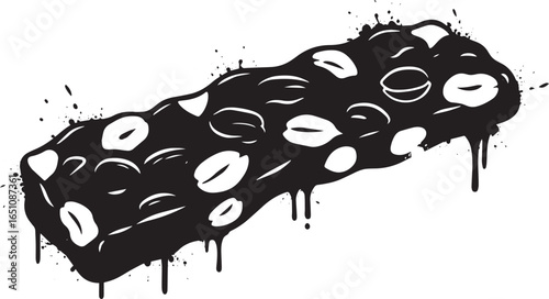 Monochrome Nut Brittle Graffiti Style Illustration on White Back