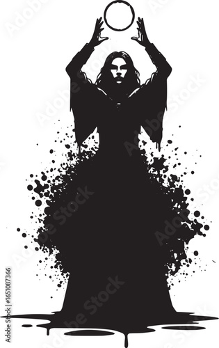 Enigmatic enchantress illustration wielding a glowing orb, summo