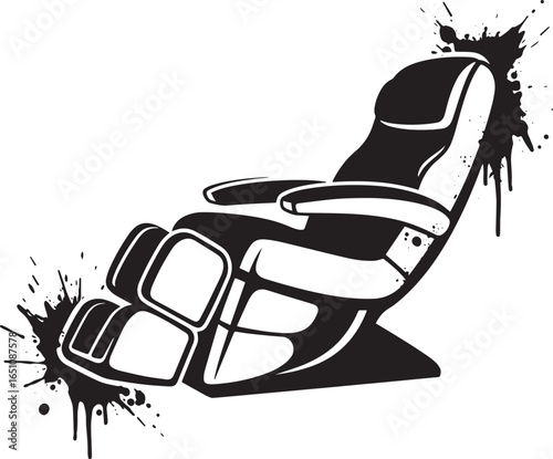 Stylized massage chair illustration with ink splatter effect for