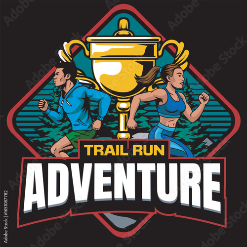 Trail Run Adventure Mascot Logo Illustration