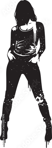 Abstract woman silhouette with cosmic texture and grunge effect